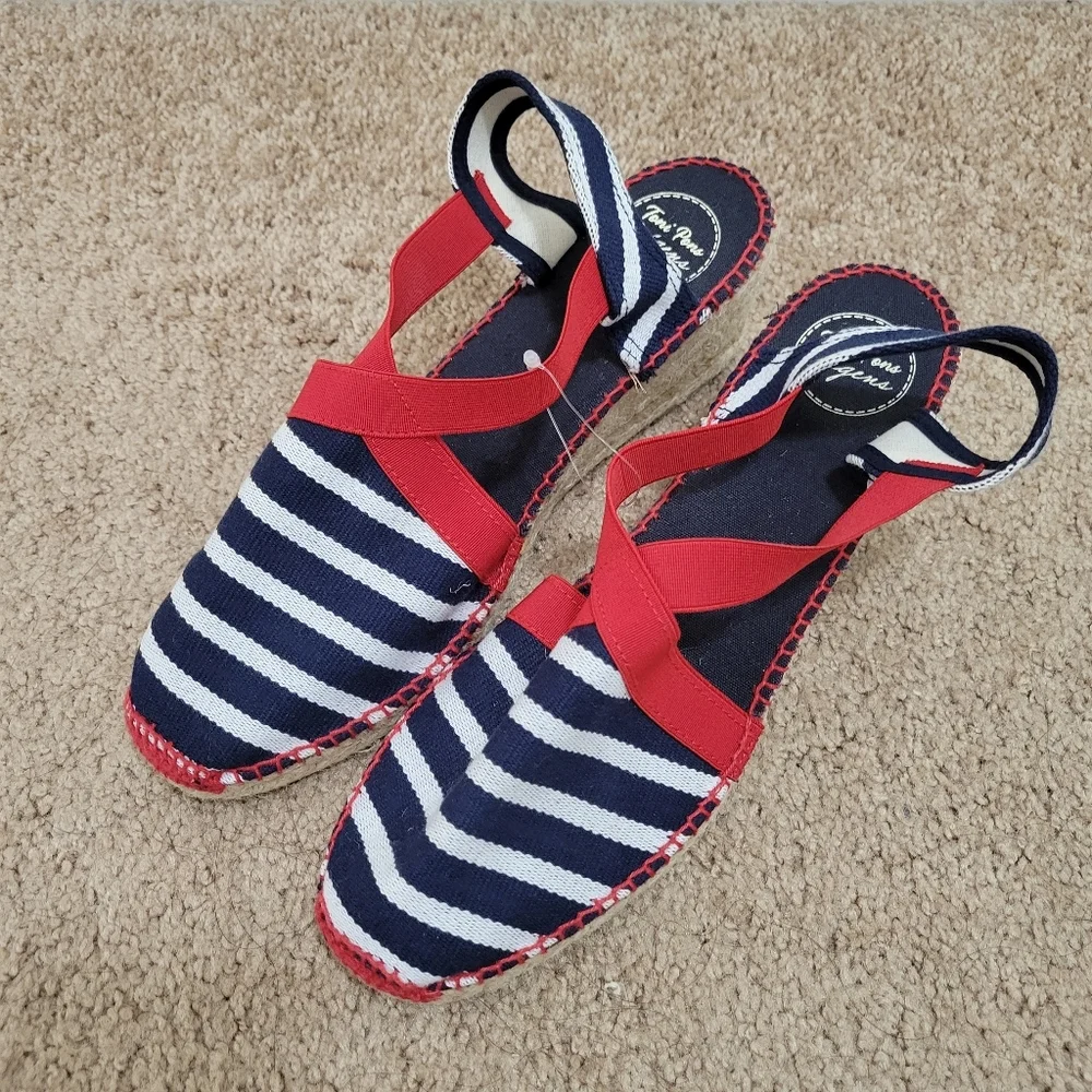 Toni Pons Tarbes Nautical Blue Red‎ Espadrille Wedge Slingback Sandal 42 / US 11